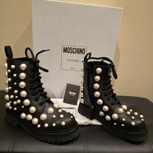 Moschino Couture!Faux Pearl Leather Boots Size 35